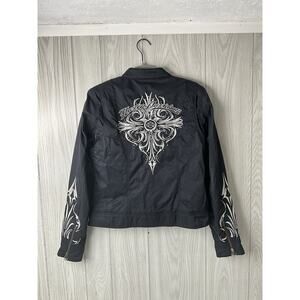 Vintage Women's Medium y2k EMBROIDERED Harley Davidson Flame Sleeves - CROSS